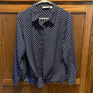 SusannGraver top, blue and white polka dot